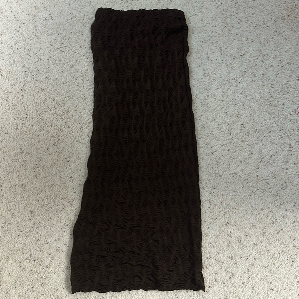 Topshop Dark Brown Textured Maxi Skirt
